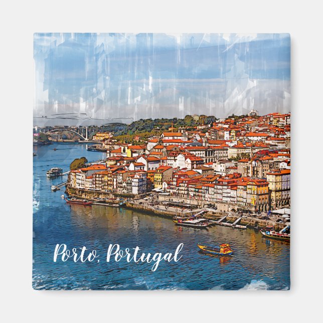 Aimant С paysage de Porto, fleuve Douro. Portugal. (Devant)