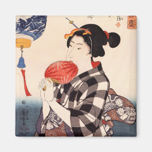 Aimant 団 扇 を つ 女, 国 Femme  avec un ventilateur rond, Kuni
