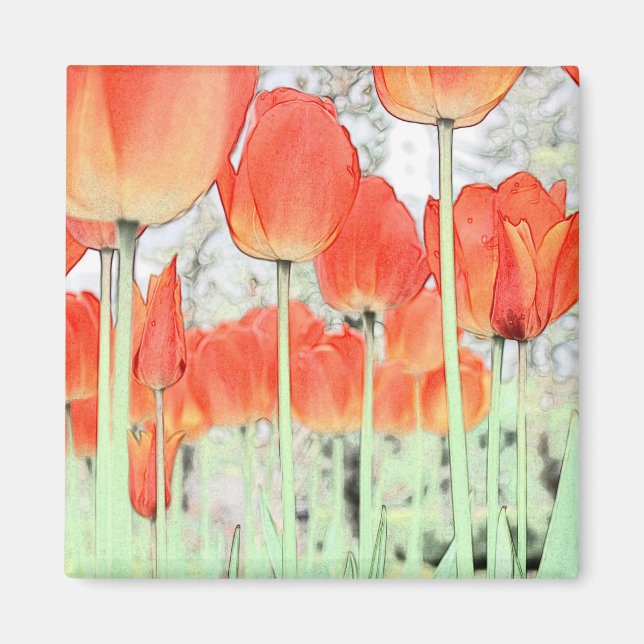Aimant 郁 金 香. Fleur de tulipe rouge de style artistique. (Devant)