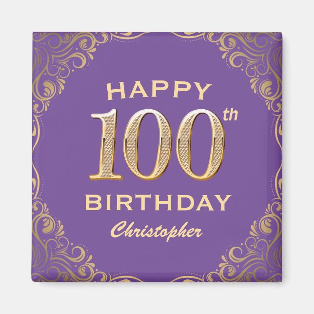 Aimant 100e anniversaire de la fête violet et Parties sci (Devant)
