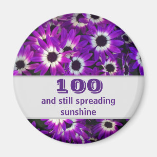 Aimant 100e anniversaire Fleur violette Fête de jalon