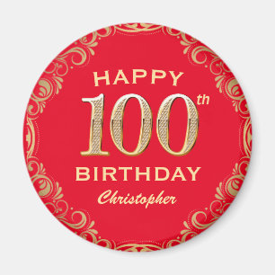 Aimant 100e anniversaire Parties scintillant rouge et or