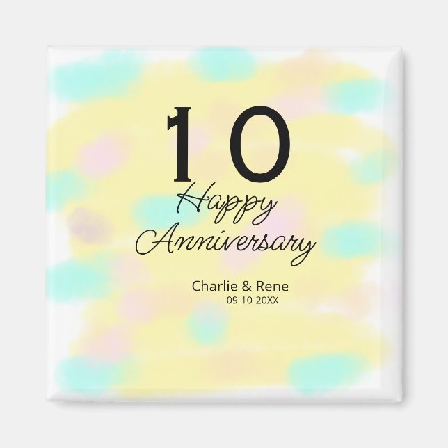 Aimant 10 wedding anniversary yellow pastel name retro bo (Devant)