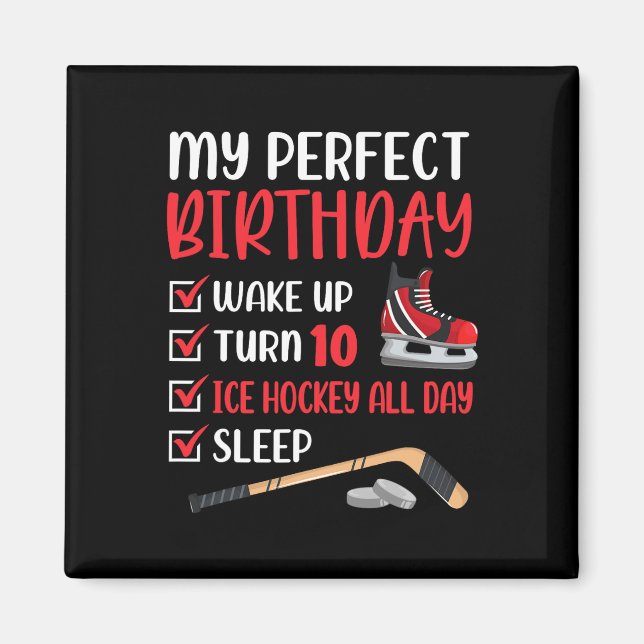 Aimant 10 Year Old Ice Hockey Birthday Party 10e Boy Bda (Devant)