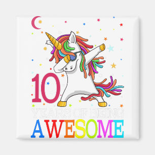 Aimant 10e anniversaire Dabbing Unicorn Party cadeau 10 a