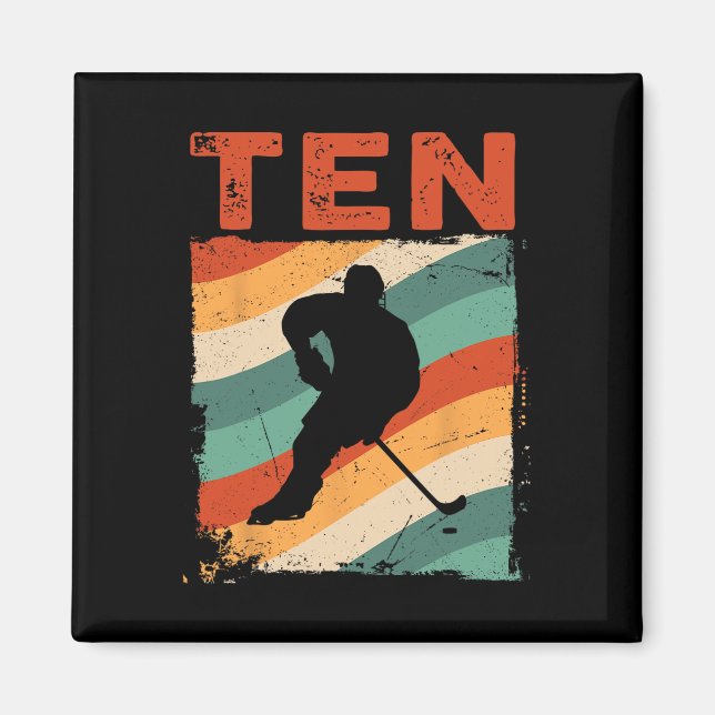 Aimant 10e anniversaire Retro Hockey sur glace 10 ans Boy (Devant)