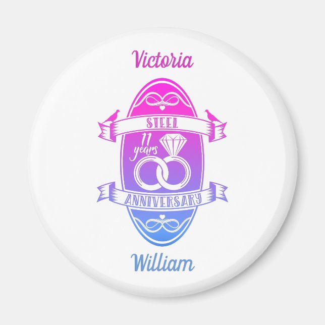 Aimant 11 ans traditionnel acier 11e anniversaire mariage (Devant)