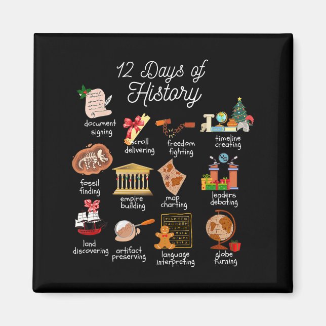 Aimant 12 Day Of History Teacher Christmas Social Studies (Devant)