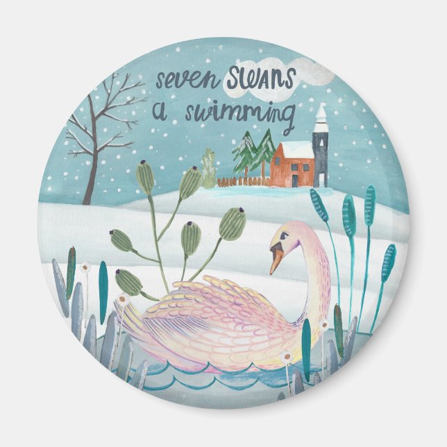 Aimant 12 jours de Noël Sept Cygnes nage (Devant)