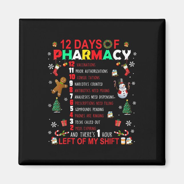 Aimant 12 Jours De Pharmacie Funny Christmas Pharmacist T (Devant)