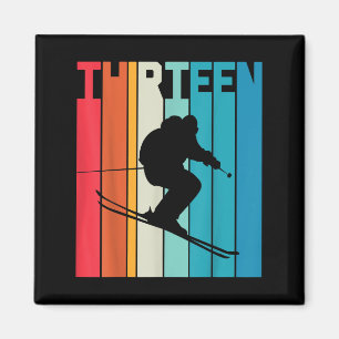 Aimant 13e anniversaire Boy Retro Ski Lover Skier 13 ans 