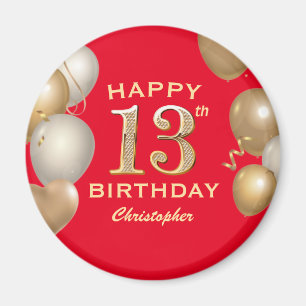 Aimant 13e Anniversaire de Ballons Rouge et Or
