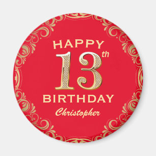 Aimant 13e anniversaire Parties scintillant rouge et or c