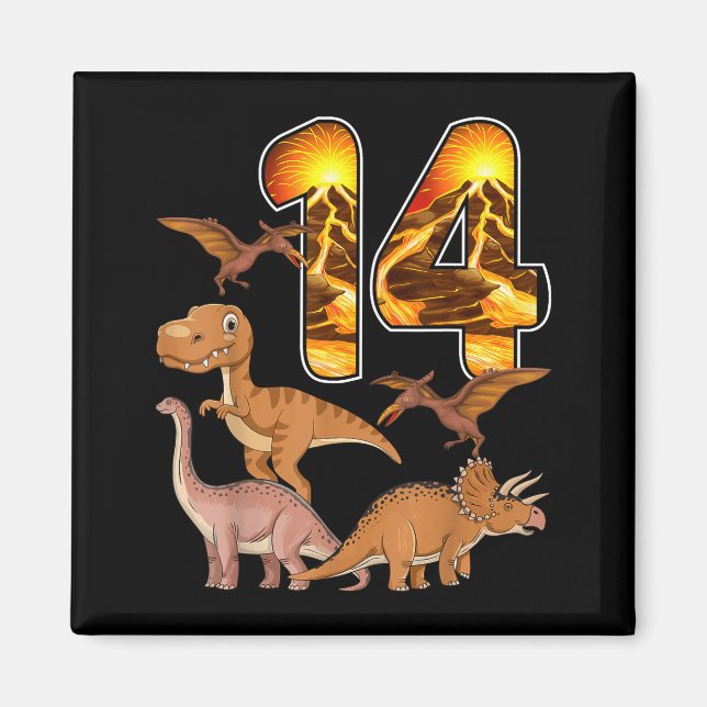 Aimant 14th Birthday Dinosaur T-rex 14 Years Old Birthday (Devant)