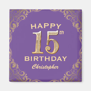 Aimant 15e anniversaire de la fête violet et Parties scin