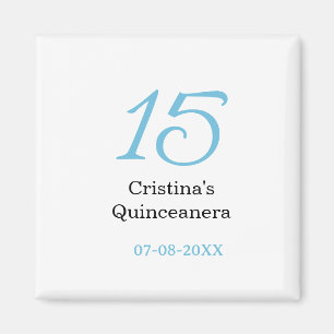 Aimant 15e anniversaire de quinceanera bleu noir lettre n