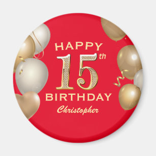 Aimant 15e Anniversaire des Ballons Rouge et Or