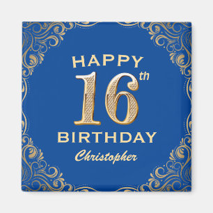 Aimant 16e anniversaire Parties scintillant bleue et or c