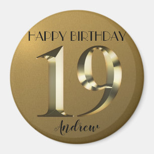 Aimant 19e anniversaire d'or métallique