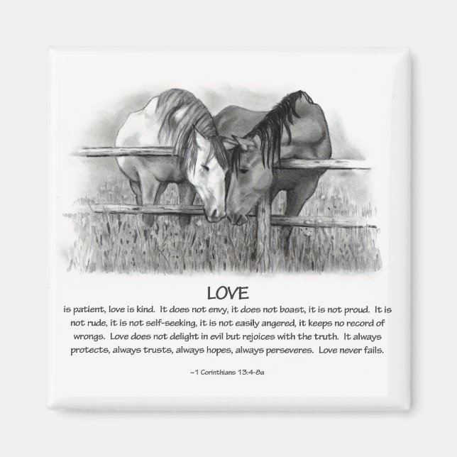 Aimant 1 Corinthiens 13 : Amour, Chevaux au crayon (Devant)