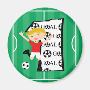 Aimant 1er Anniversaire Football Rouge et Blanc Objectif