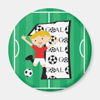 Aimant 1er Anniversaire Football Rouge et Blanc Objectif