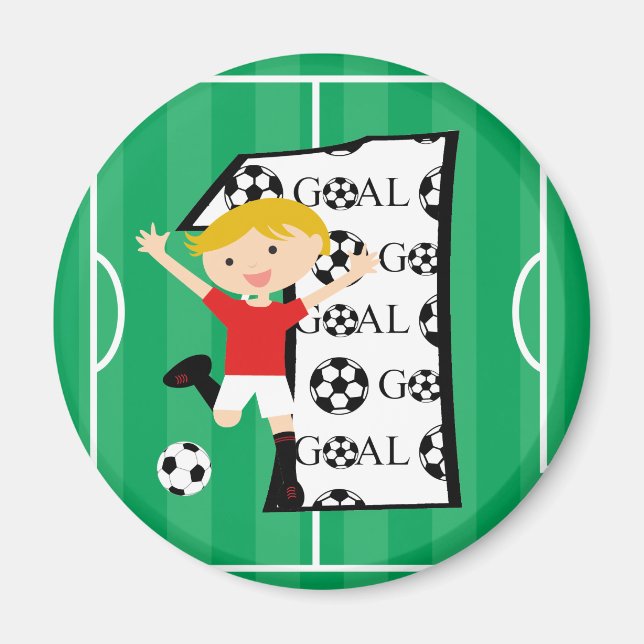 Aimant 1er Anniversaire Football Rouge et Blanc Objectif (Devant)