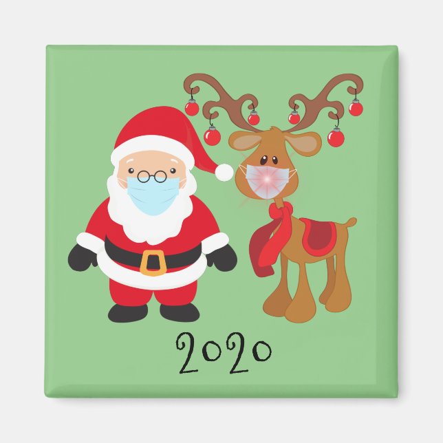 Aimant 2020 Funny Père Noël Rudolph Covid masque visage (Devant)