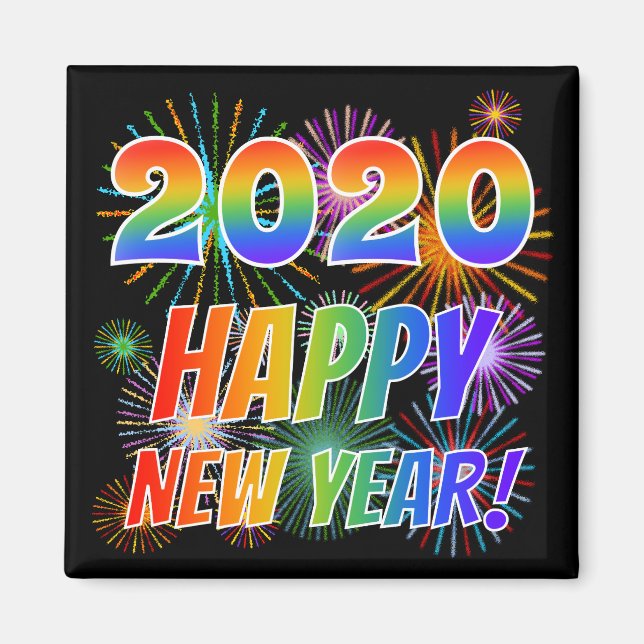 Aimant 2020 HEUREUSE NOUVELLE ANNÉE ! + Motif de feux d'a (Devant)