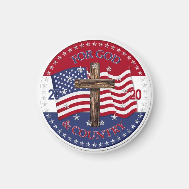 Aimant 2020 Pour la Croix de Dieu et le drapeau américain (Devant)