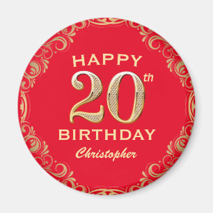 Aimant 20e anniversaire Parties scintillant rouge et or c
