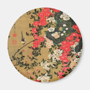 Aimant 21. 薔 薇 小 禽 図, 冲 Roses et petits oiseaux, Jakuchu,