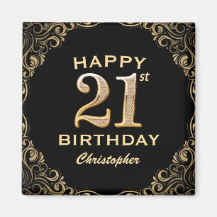 Aimant 21e anniversaire Parties scintillant noir et or ca