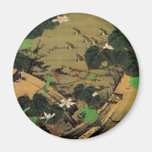 Aimant 23. 池 辺 群 虫 図, 若 Vivants avec Pond, Jakuchu 冲