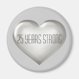 Aimant 25 Anniversaire du coeur d'argent fort