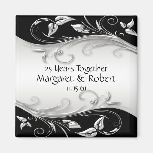 Aimant 25e anniversaire de l'argent et du noir