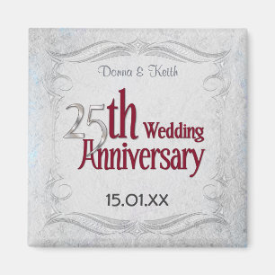 Aimant 25e anniversaire de mariage Argent et Bourgogne