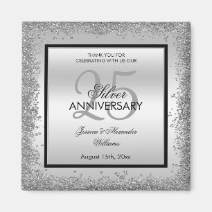 Aimant 25e anniversaire du Mariage Glitzy Silver & Black