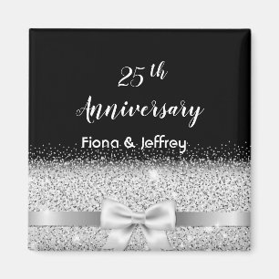 Aimant 25e anniversaire mariage argent noir