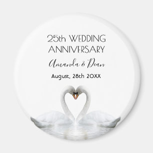Aimant 25e anniversaire mariage d'argent cygnes blancs am