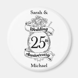 Aimant 25e Rose des fleurs du Mariage d'argent