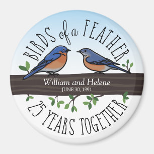 Aimant 25ème Anniversaire de mariage, oiseaux bleus d'un