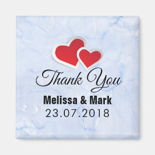 Aimant 2 Coeurs en papier rouge sur Mariage en marbre ble