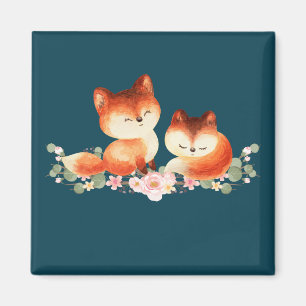 Aimant 2 mignons Petits Renards Rouges Aquarelle Design