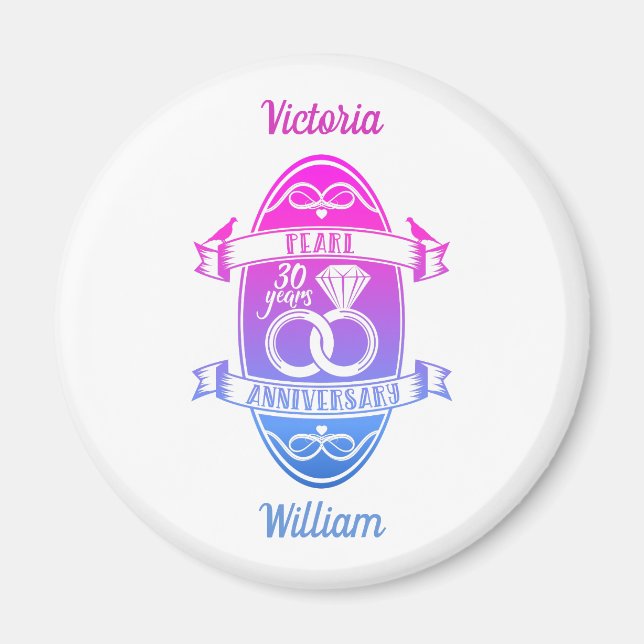 Aimant 30 nacre traditionnelle 30e anniversaire de mariag (Devant)