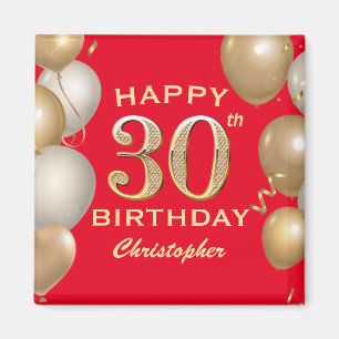 Aimant 30e Anniversaire des Ballons Rouge et Or