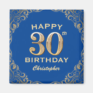 Aimant 30e anniversaire Parties scintillant bleue et or c
