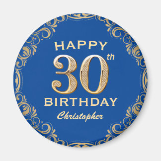 Aimant 30e anniversaire Parties scintillant bleue et or c