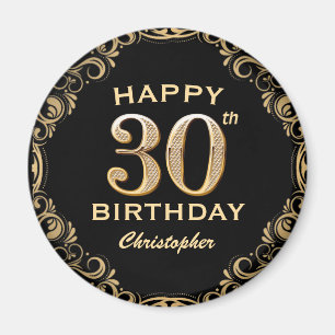 Aimant 30e anniversaire Parties scintillant noir et or ca