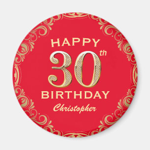 Aimant 30e anniversaire Parties scintillant rouge et or c